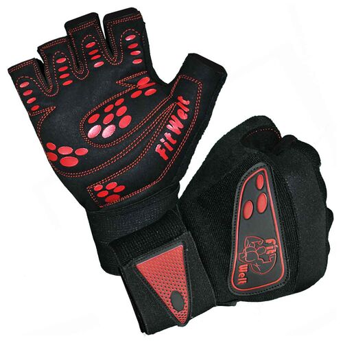 FitWelt SuperGrip V4 Fitnesshandschuhe schwarz rot