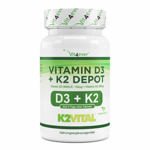 Vit4ever Vitamin D3 5000 I.E. 125 µg + K2 200 µg 180 Tabletten