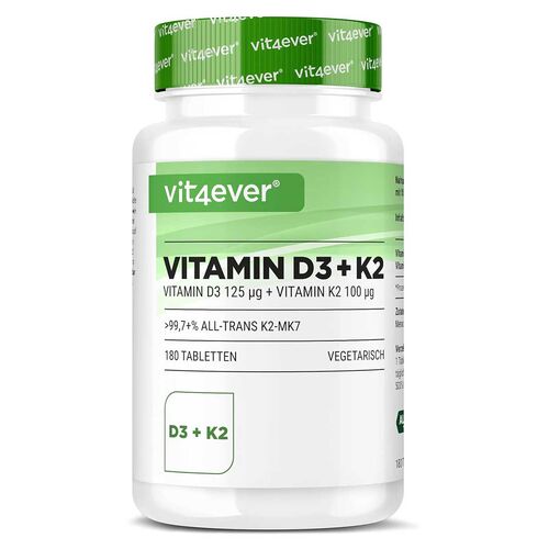 Vit4ever Vitamin D3 5000 I.E. + Vitamin K2 100 g 180 Tabletten