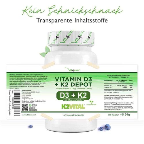 Vit4ever Vitamin D3 5000 I.E. 125 µg + K2 200 µg 365 Tabletten