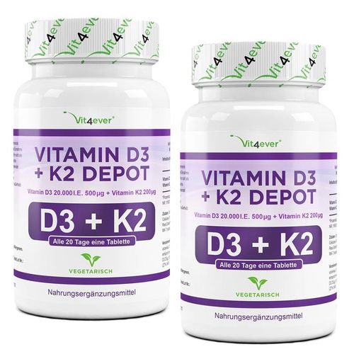 Vit4ever Vitamin D3 20.000 I.E. 500 µg + K2 200 µg 180 Tabletten 2er Set