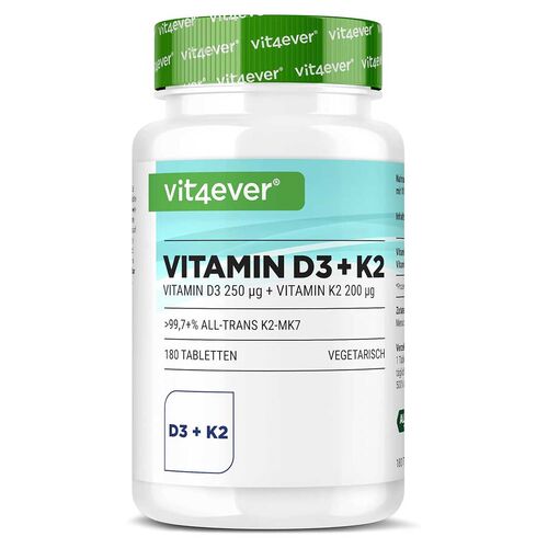 Vit4ever Vitamin D3 10.000 I.E. 250g + Vitamin K2 200 mcg 180 Tabletten