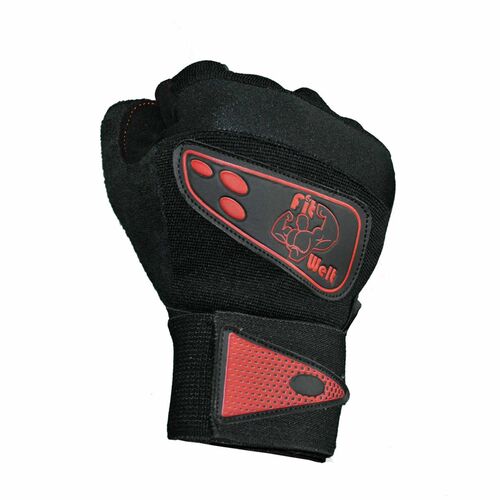 FitWelt SuperGrip V4 Fitnesshandschuhe schwarz rot