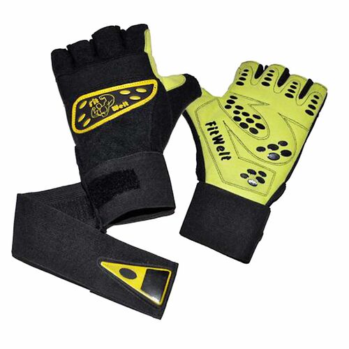 FitWelt Super Grip V3 Fitnesshandschuhe gelb schwarz L