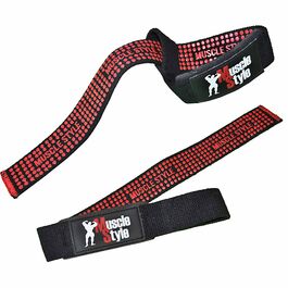 MuscleStyle Lifting Straps Zughilfe 1 Paar Schwarz mit roten Noppen