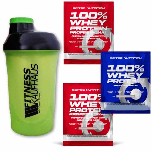 Fitnesskaufhaus Shaker 600ml + 3 Scitec Nutrition Proben